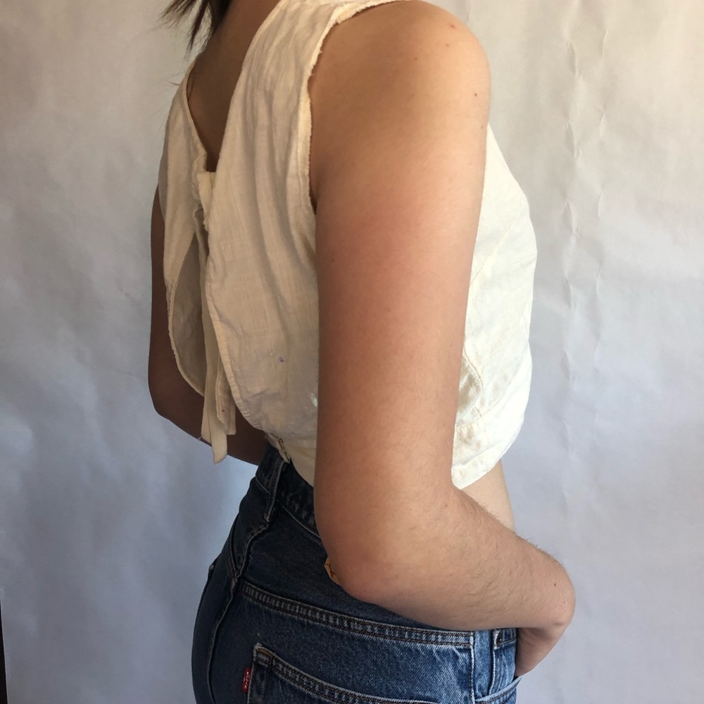 Vintage Cropped Open Back Tie Back Top